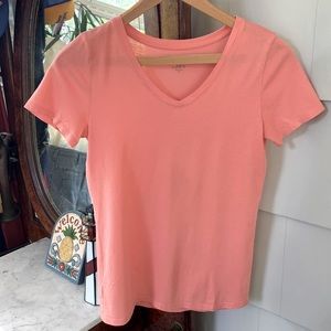 Ann Taylor LOFT Soft Coral Cotton Blend V-Neck T-Shirt